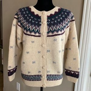 Vintage Hand Knitted Wool Fair Isle Cardigan Sweater